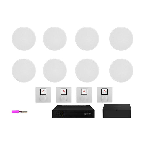 4 Zone Sonos Multi-Room System with White Wall Controls & 8x Monitor Audio C165 Ceiling Speakers