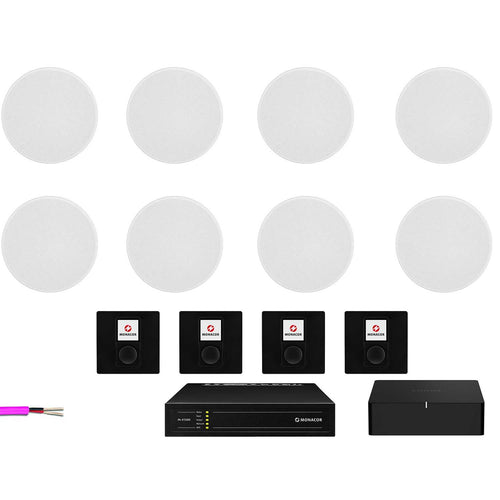 4 Zone Sonos Multi-Room System with White Wall Controls & 8x Monitor Audio C165 Ceiling Speakers