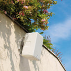 Monitor Audio Climate 50 Outdoor Speakers (Pair), White – installed on garden wall